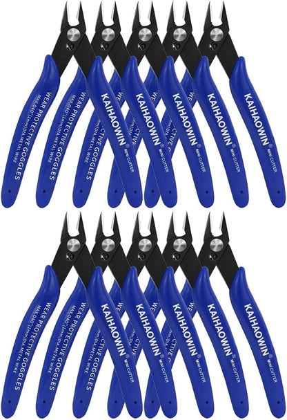 KAIHAOWIN Micro Wire Cutters with Spring, 5 Pack, 5 inch Precision Mini Flush Cutters Bulk, Nippers, Flush Cutting Pliers, Wire Snips, Small Side Cutters for Electronics Crafts Jewelry-Blue