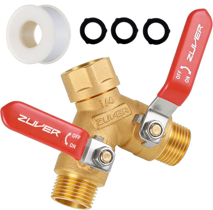 Garden Hose Splitter 2-Way Heavy Duty Solid Brass Y Valve with Stainless Steel Long Handle, 3/4" GHT Thread Full Flow Water Diverter, Outdoor Faucet Connector for Lawn, Irrigation & Washing