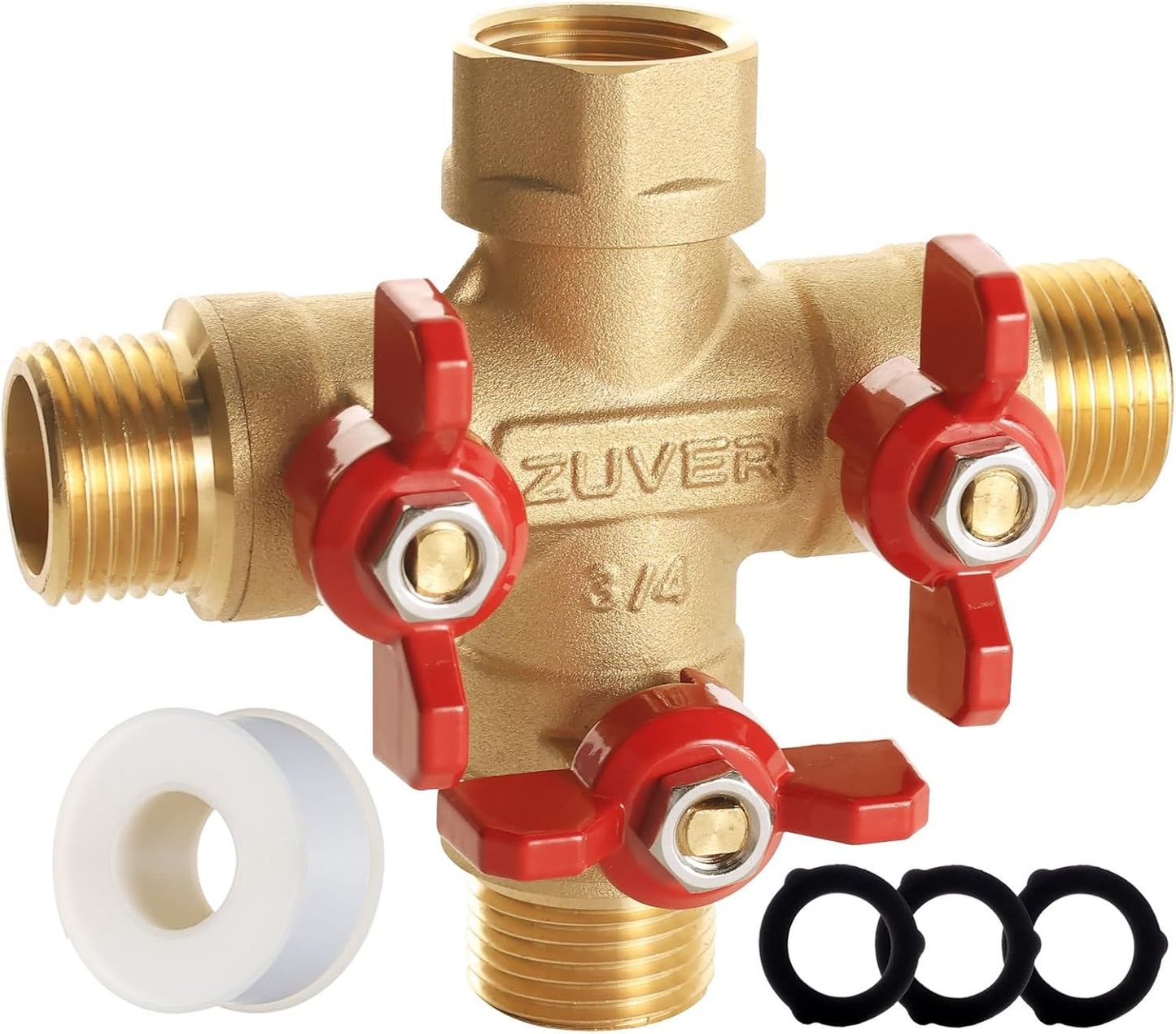 Garden Hose Splitter 2-Way Heavy Duty Solid Brass Y Valve with Stainless Steel Long Handle, 3/4" GHT Thread Full Flow Water Diverter, Outdoor Faucet Connector for Lawn, Irrigation & Washing