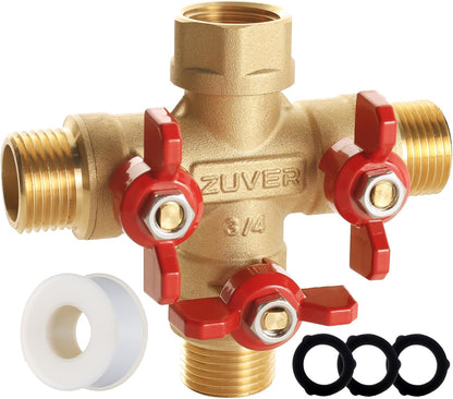 Garden Hose Splitter 2-Way Heavy Duty Solid Brass Y Valve with Stainless Steel Long Handle, 3/4" GHT Thread Full Flow Water Diverter, Outdoor Faucet Connector for Lawn, Irrigation & Washing