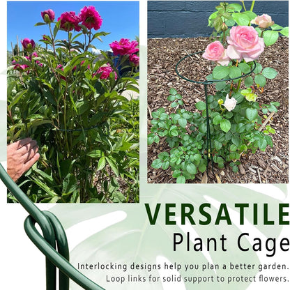 6 Pack Threaded Lock Metal Plant Support Stakes - 25" H Tall Peony Cage, Reusable Detachable Garden Ring for Hydrangea/Rose Bush/Potted Flowers, Indoor Outdoor Heavy Duty (10" W)