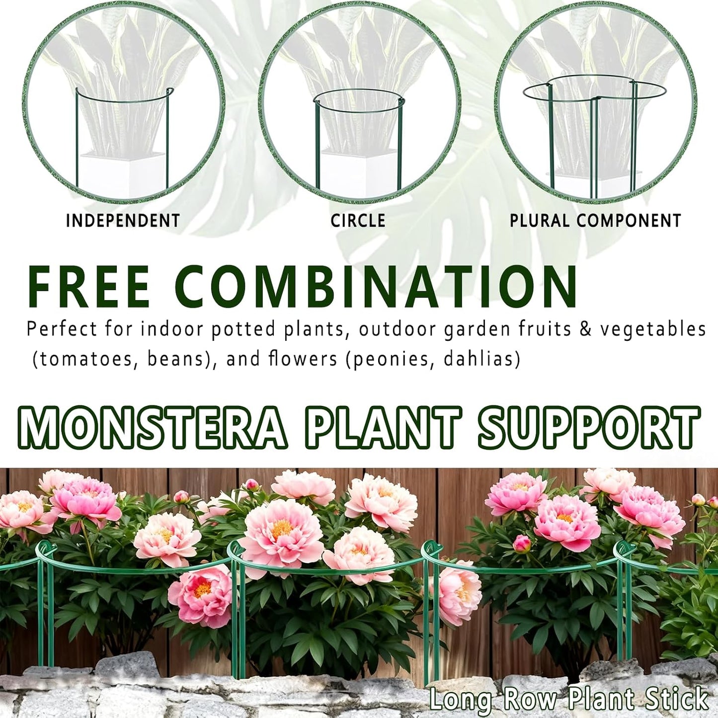 6 Pack Threaded Lock Metal Plant Support Stakes - 25" H Tall Peony Cage, Reusable Detachable Garden Ring for Hydrangea/Rose Bush/Potted Flowers, Indoor Outdoor Heavy Duty (10" W)