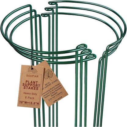 6 Pack Threaded Lock Metal Plant Support Stakes - 25" H Tall Peony Cage, Reusable Detachable Garden Ring for Hydrangea/Rose Bush/Potted Flowers, Indoor Outdoor Heavy Duty (10" W)
