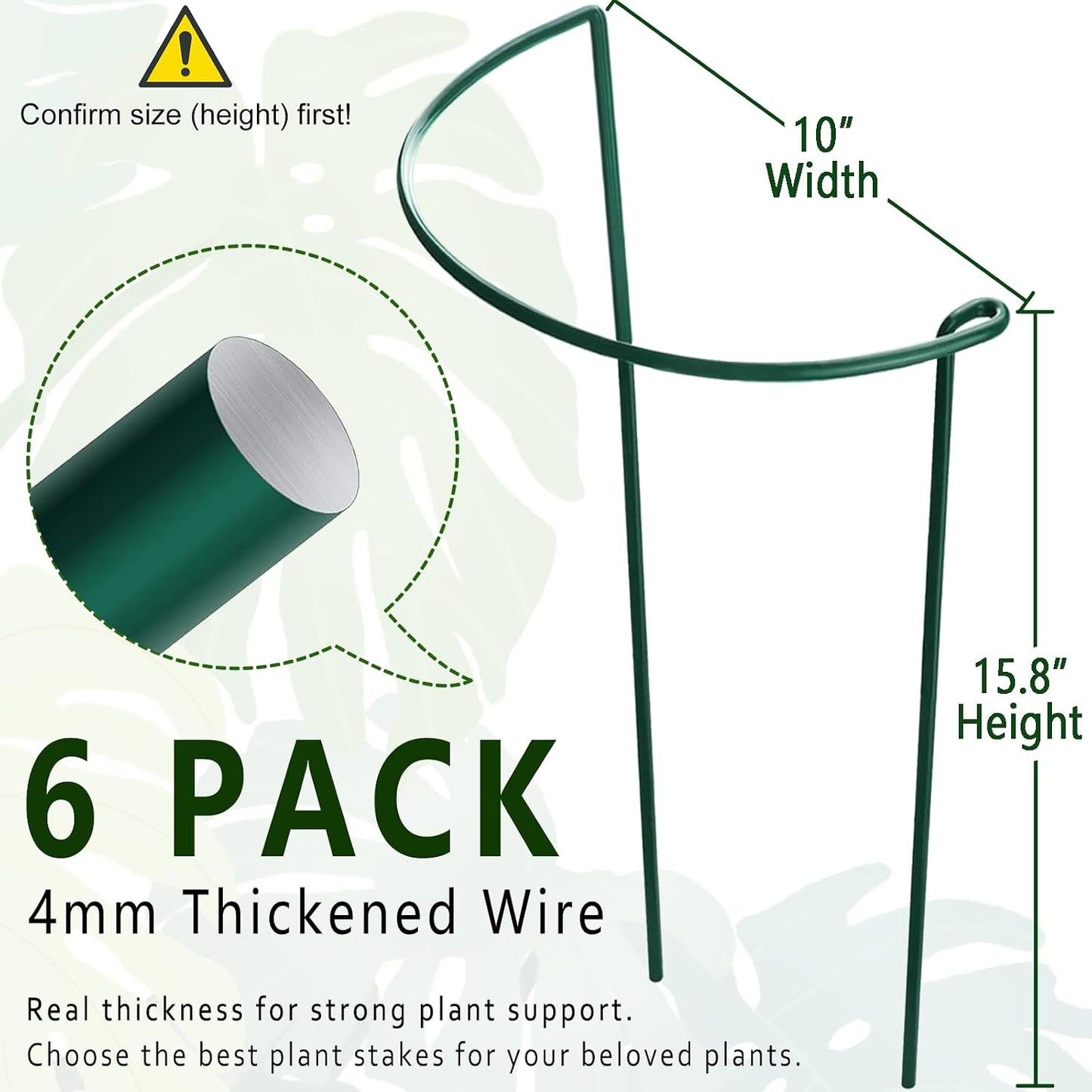 6 Pack Threaded Lock Metal Plant Support Stakes - 25" H Tall Peony Cage, Reusable Detachable Garden Ring for Hydrangea/Rose Bush/Potted Flowers, Indoor Outdoor Heavy Duty (10" W)