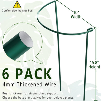 6 Pack Threaded Lock Metal Plant Support Stakes - 25" H Tall Peony Cage, Reusable Detachable Garden Ring for Hydrangea/Rose Bush/Potted Flowers, Indoor Outdoor Heavy Duty (10" W)