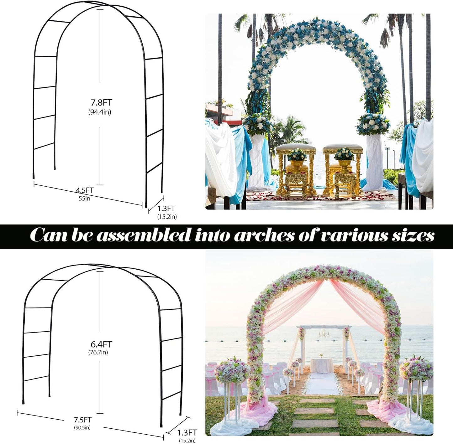 Thickened Tube Garden Arch Arbor Metal Trellis for Climbing Plants Outdoor