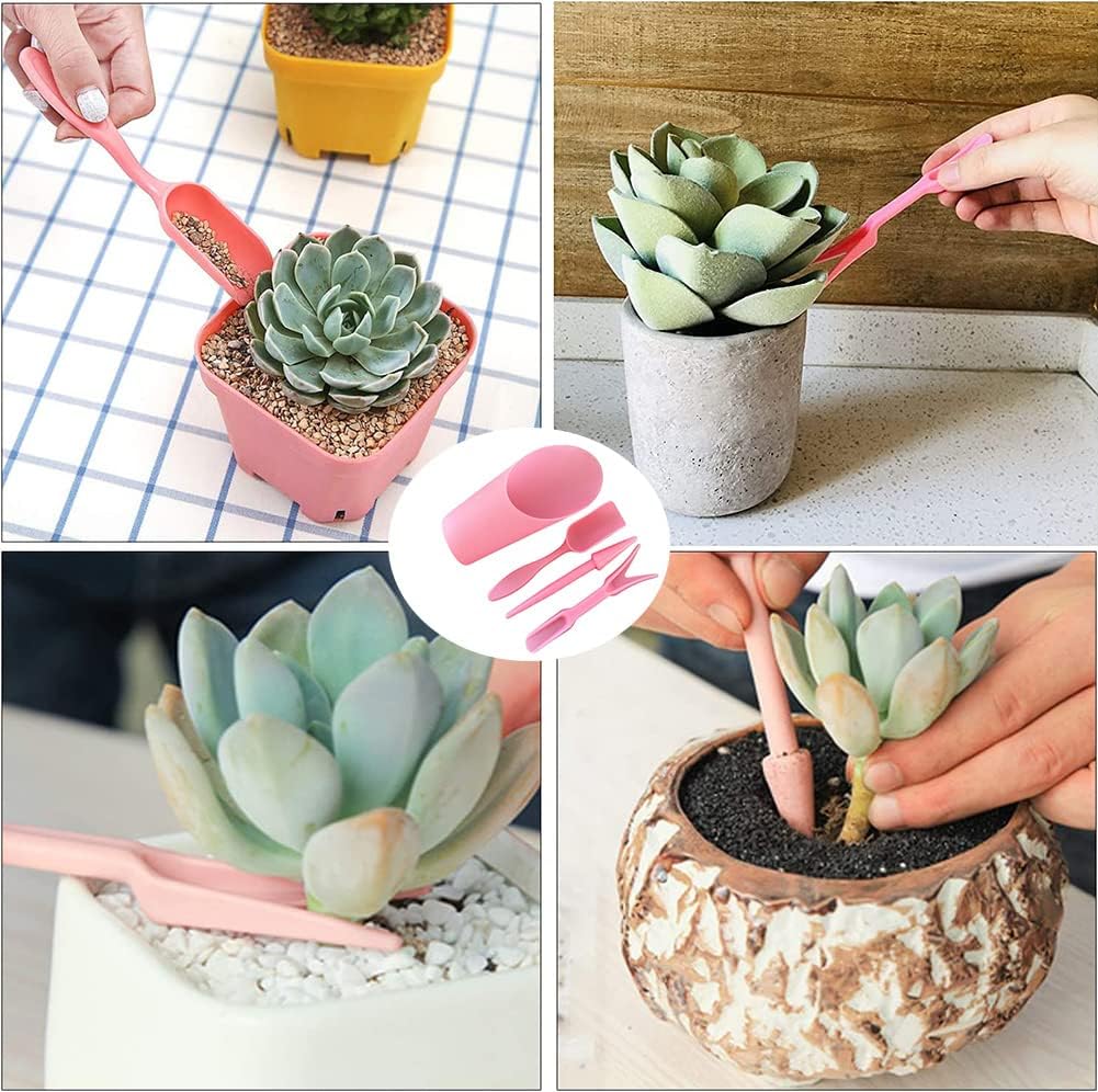 4 Pcs Set Mini Garden Soil Spoon Plastic Planting/Transplanting Garden Tool Set Indoor Mini Garden Plant Care Shovel Soil Cup Bucket Shovel Transplanting Tool