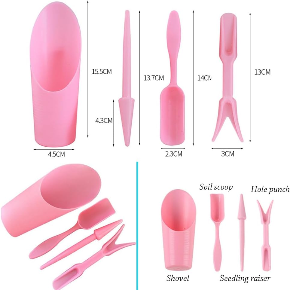 4 Pcs Set Mini Garden Soil Spoon Plastic Planting/Transplanting Garden Tool Set Indoor Mini Garden Plant Care Shovel Soil Cup Bucket Shovel Transplanting Tool