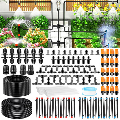 300 Pcs Barbed Connectors Drip Irrigation Fittings Kit, 1/4" Drip Irrigation Kit for Garden Flower Pot Greenhouse Lawn (Straight Barbs,Single Barbs,Tees,Elbows,End Plug,4-Way Coupling)