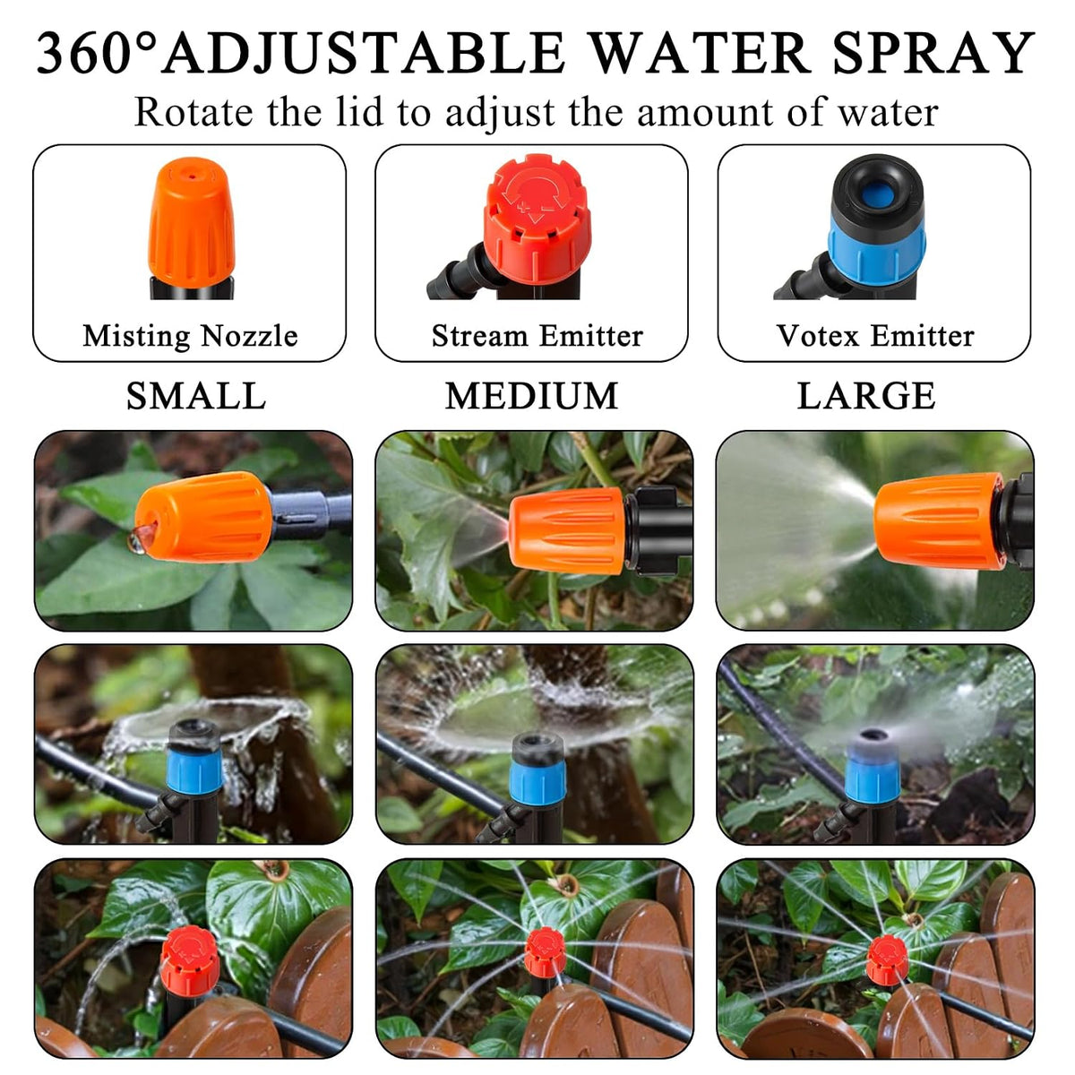 300 Pcs Barbed Connectors Drip Irrigation Fittings Kit, 1/4" Drip Irrigation Kit for Garden Flower Pot Greenhouse Lawn (Straight Barbs,Single Barbs,Tees,Elbows,End Plug,4-Way Coupling)
