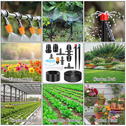 300 Pcs Barbed Connectors Drip Irrigation Fittings Kit, 1/4" Drip Irrigation Kit for Garden Flower Pot Greenhouse Lawn (Straight Barbs,Single Barbs,Tees,Elbows,End Plug,4-Way Coupling)