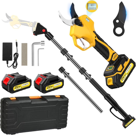 Electric Pruning Shears Cordless with 8FT Pole, Max Cutting Diameter 2.7 inch, 21V 2 * 2Ah, 1000w Brushless Motor, Working time 6-10 h, Electric Pruning Shears Suitable for Gardens, Orchards, Farms