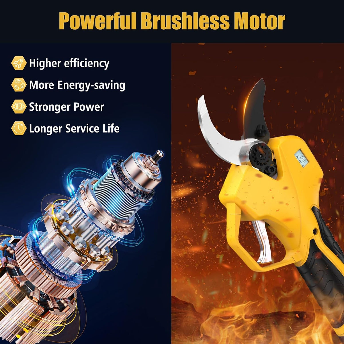 Electric Pruning Shears Cordless with 8FT Pole, Max Cutting Diameter 2.7 inch, 21V 2 * 2Ah, 1000w Brushless Motor, Working time 6-10 h, Electric Pruning Shears Suitable for Gardens, Orchards, Farms