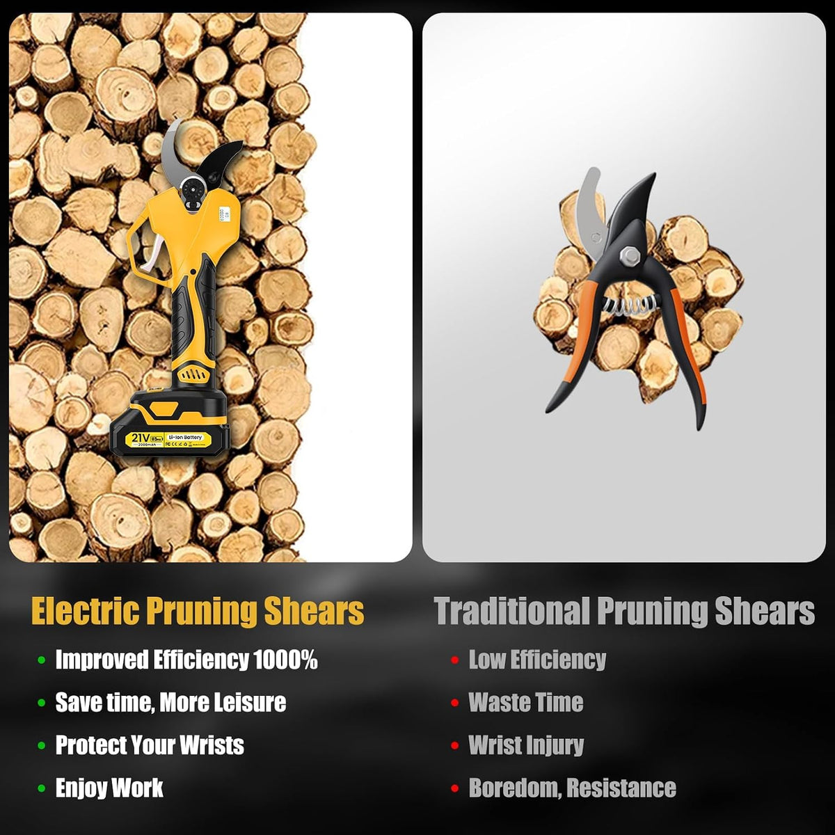Electric Pruning Shears Cordless with 8FT Pole, Max Cutting Diameter 2.7 inch, 21V 2 * 2Ah, 1000w Brushless Motor, Working time 6-10 h, Electric Pruning Shears Suitable for Gardens, Orchards, Farms