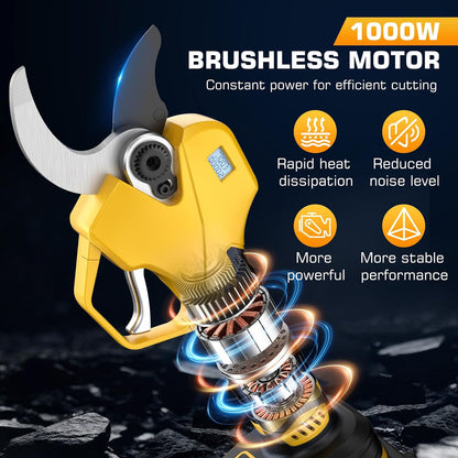 Electric Pruning Shears Cordless with 8FT Pole, Max Cutting Diameter 2.7 inch, 21V 2 * 2Ah, 1000w Brushless Motor, Working time 6-10 h, Electric Pruning Shears Suitable for Gardens, Orchards, Farms