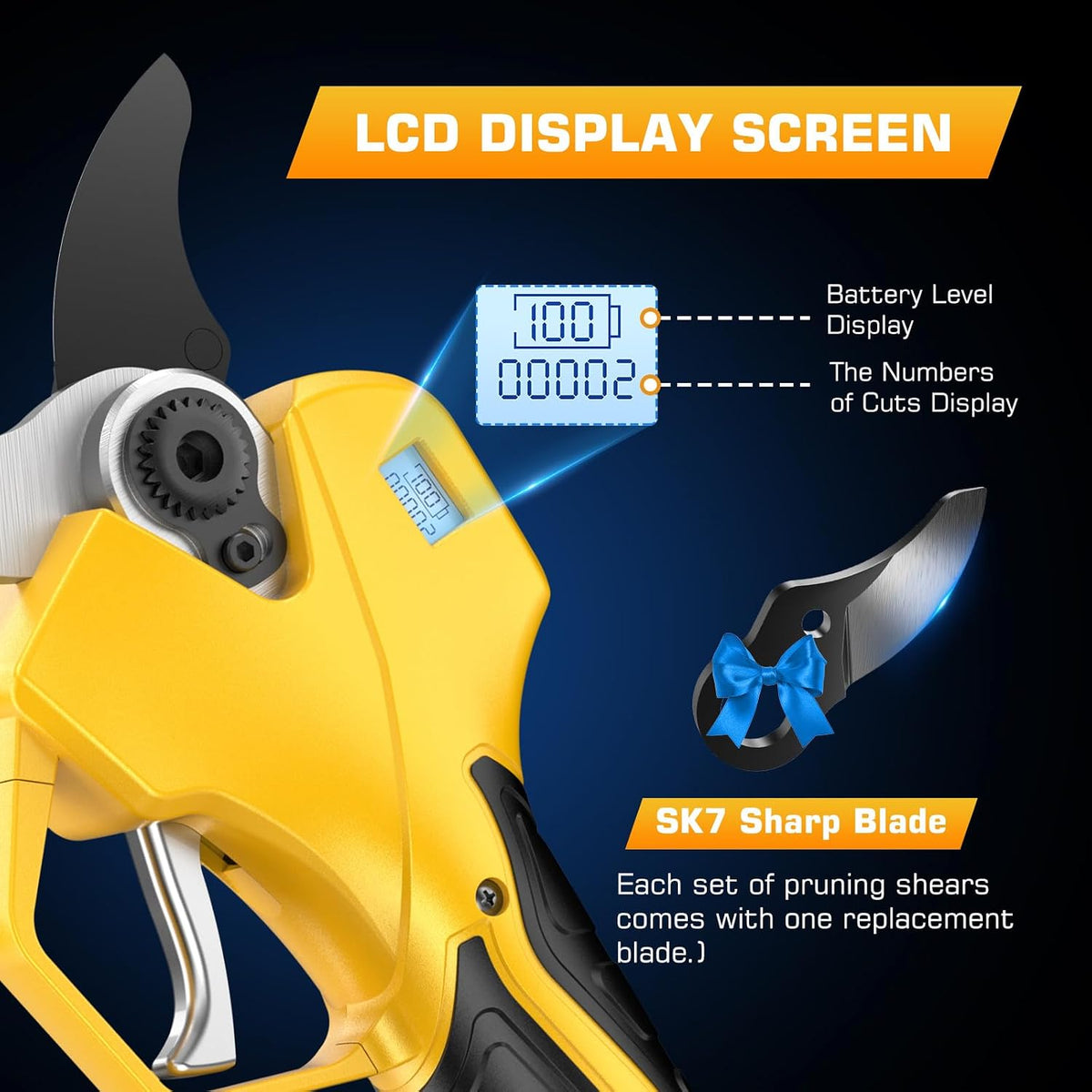 Electric Pruning Shears Cordless with 8FT Pole, Max Cutting Diameter 2.7 inch, 21V 2 * 2Ah, 1000w Brushless Motor, Working time 6-10 h, Electric Pruning Shears Suitable for Gardens, Orchards, Farms