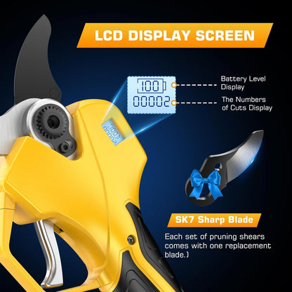 Electric Pruning Shears Cordless with 8FT Pole, Max Cutting Diameter 2.7 inch, 21V 2 * 2Ah, 1000w Brushless Motor, Working time 6-10 h, Electric Pruning Shears Suitable for Gardens, Orchards, Farms