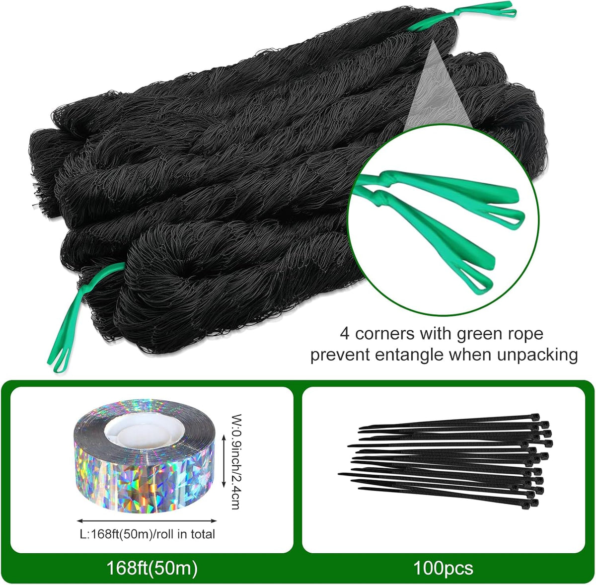 Bird Netting for Chicken Coop 25 X 50 Ft 1" Square Mesh Heavy Duty Chicken Run Netting Roof Cover Against Hawks, Eagles, Owls, UV Resistant, for Garden, Fruit Tree, Plant, Vegetable Protection