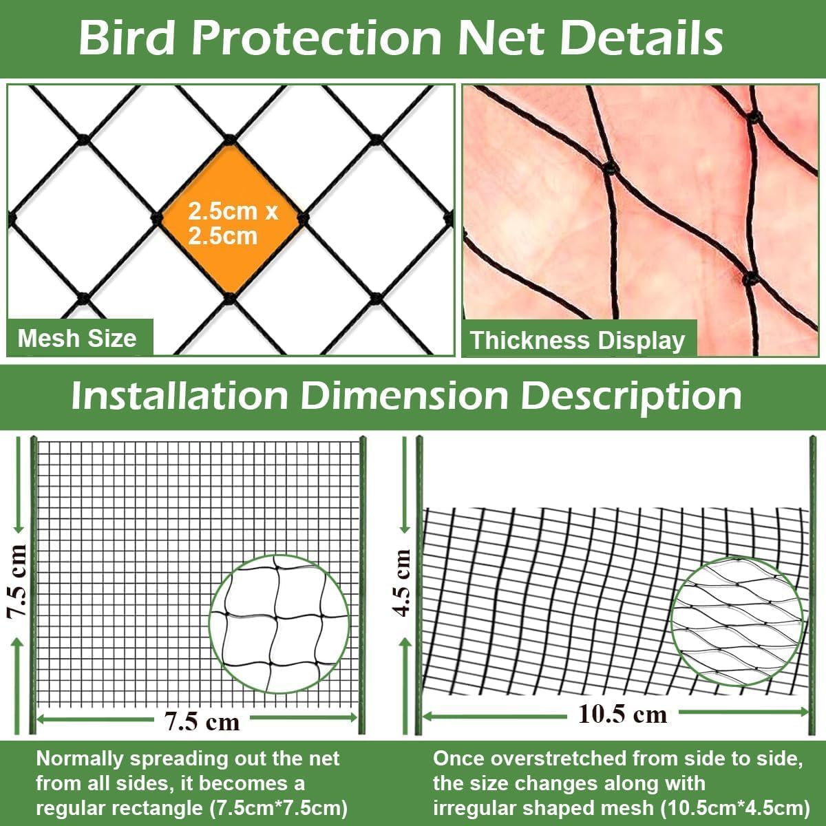 Bird Netting for Chicken Coop 25 X 50 Ft 1" Square Mesh Heavy Duty Chicken Run Netting Roof Cover Against Hawks, Eagles, Owls, UV Resistant, for Garden, Fruit Tree, Plant, Vegetable Protection
