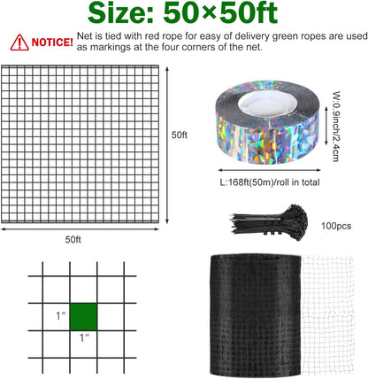 Bird Netting for Chicken Coop 25 X 50 Ft 1" Square Mesh Heavy Duty Chicken Run Netting Roof Cover Against Hawks, Eagles, Owls, UV Resistant, for Garden, Fruit Tree, Plant, Vegetable Protection