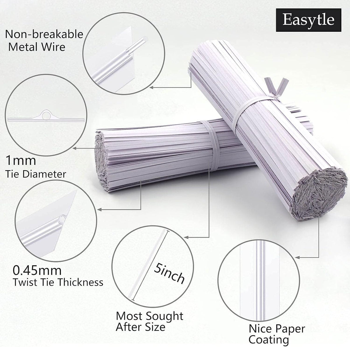 500 Pcs White Paper Twist Ties 5" Reusable Bread Ties Twisty-ties White Twist Ties Bag Ties Wire Ties for Bags Reusable Twist Tie for Party Cello Candy Bread Coffee Bags Cake Pops