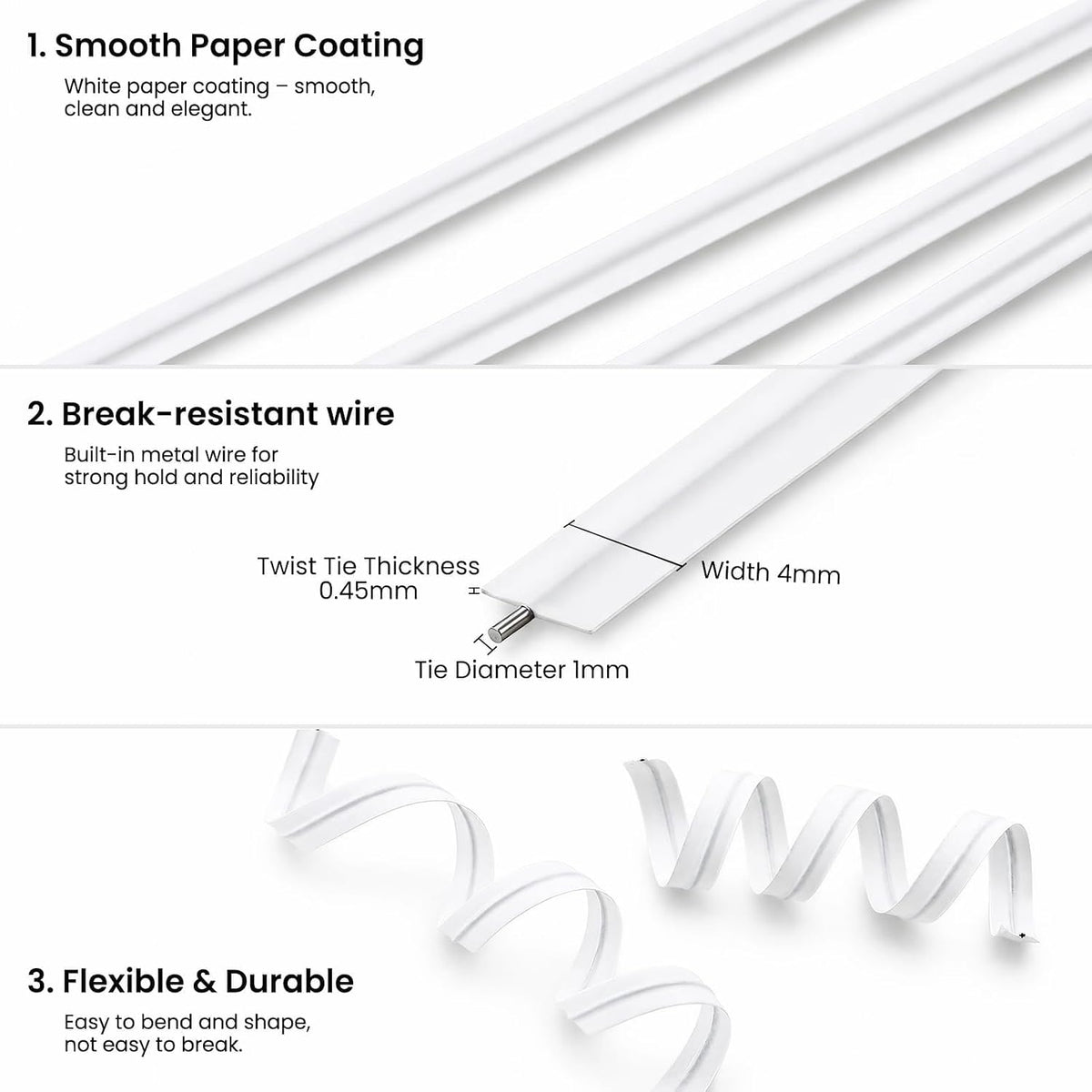 500 Pcs White Paper Twist Ties 5" Reusable Bread Ties Twisty-ties White Twist Ties Bag Ties Wire Ties for Bags Reusable Twist Tie for Party Cello Candy Bread Coffee Bags Cake Pops