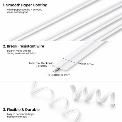 500 Pcs White Paper Twist Ties 5" Reusable Bread Ties Twisty-ties White Twist Ties Bag Ties Wire Ties for Bags Reusable Twist Tie for Party Cello Candy Bread Coffee Bags Cake Pops