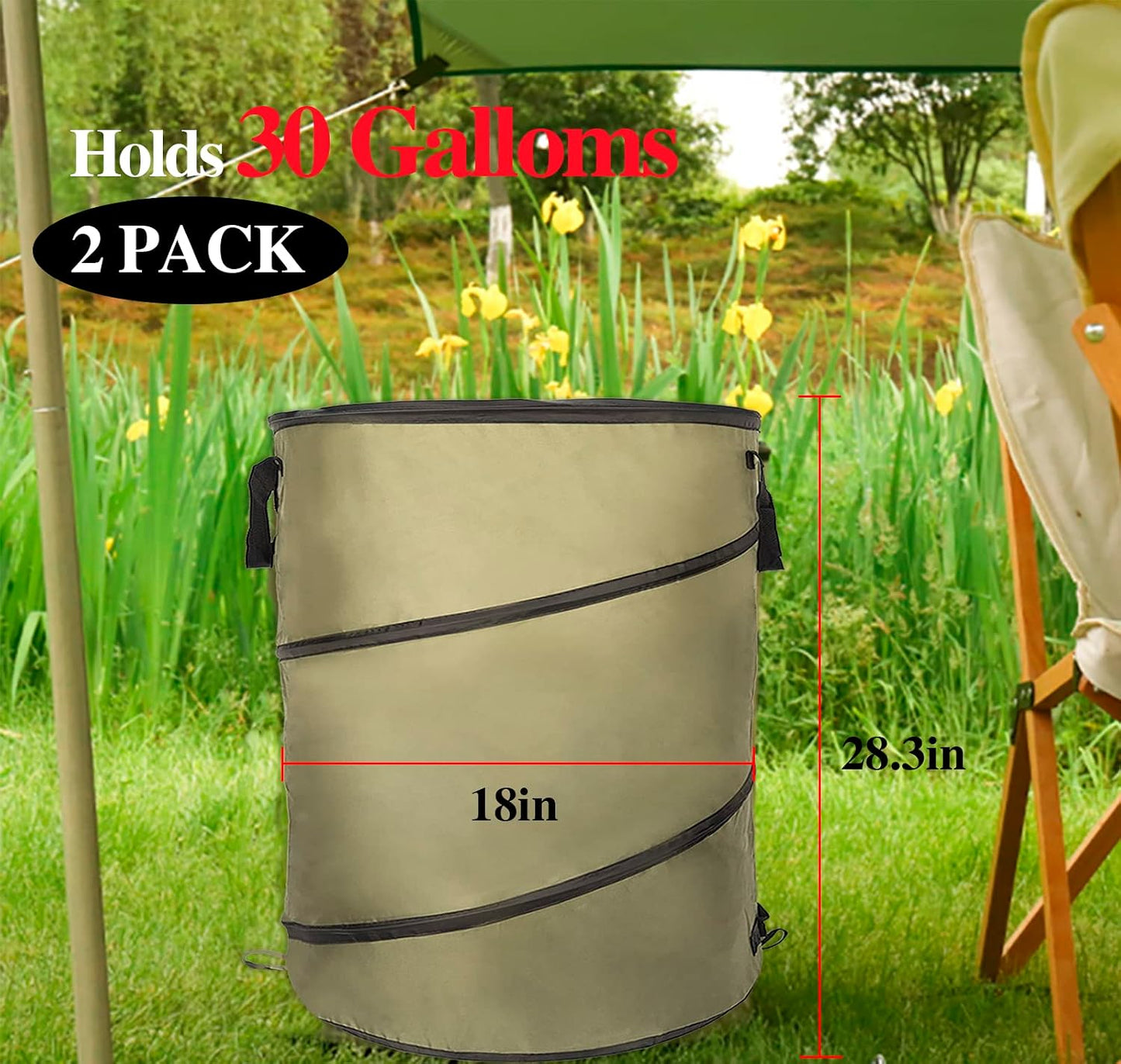 2 Pack 30 Gallon Collapsible Lawn and Leaf Bag Pop-Up Trash Can