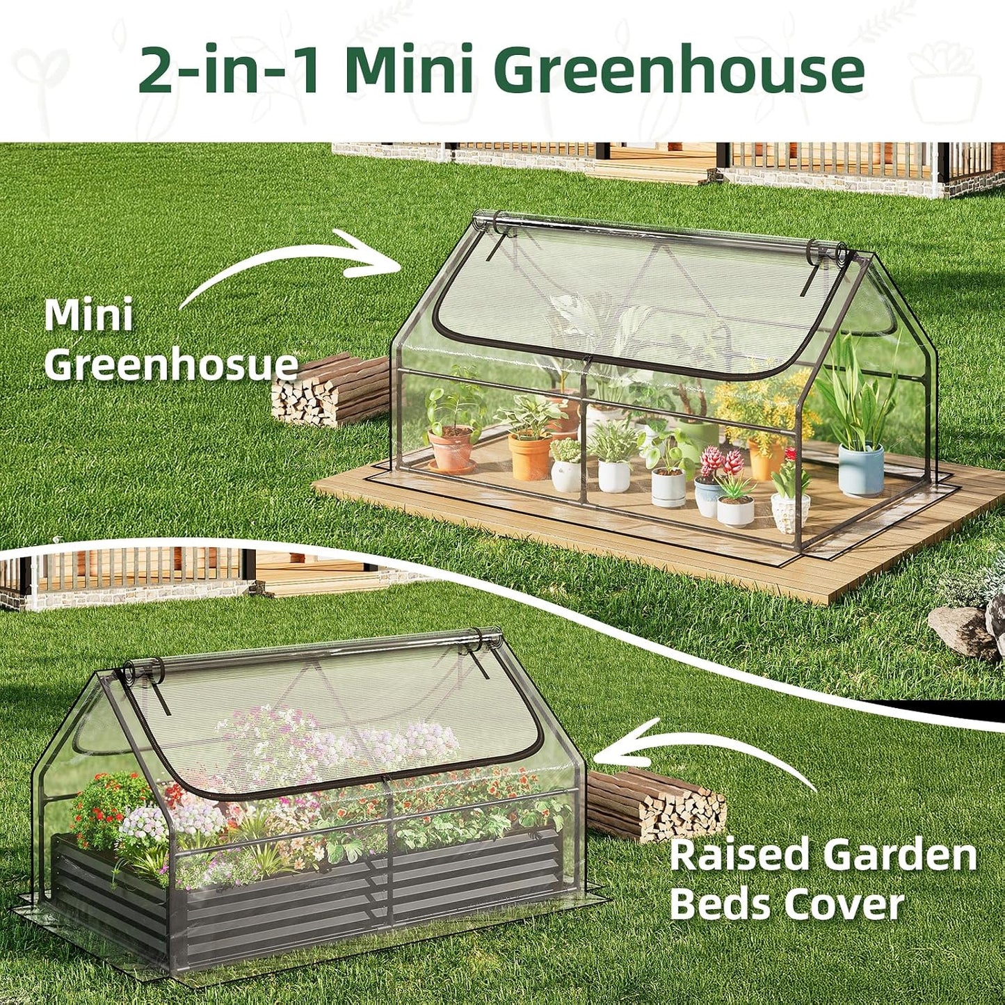 6x3x3FT Mini Greenhouse with 2 Large Zipper Doors for Outdoor