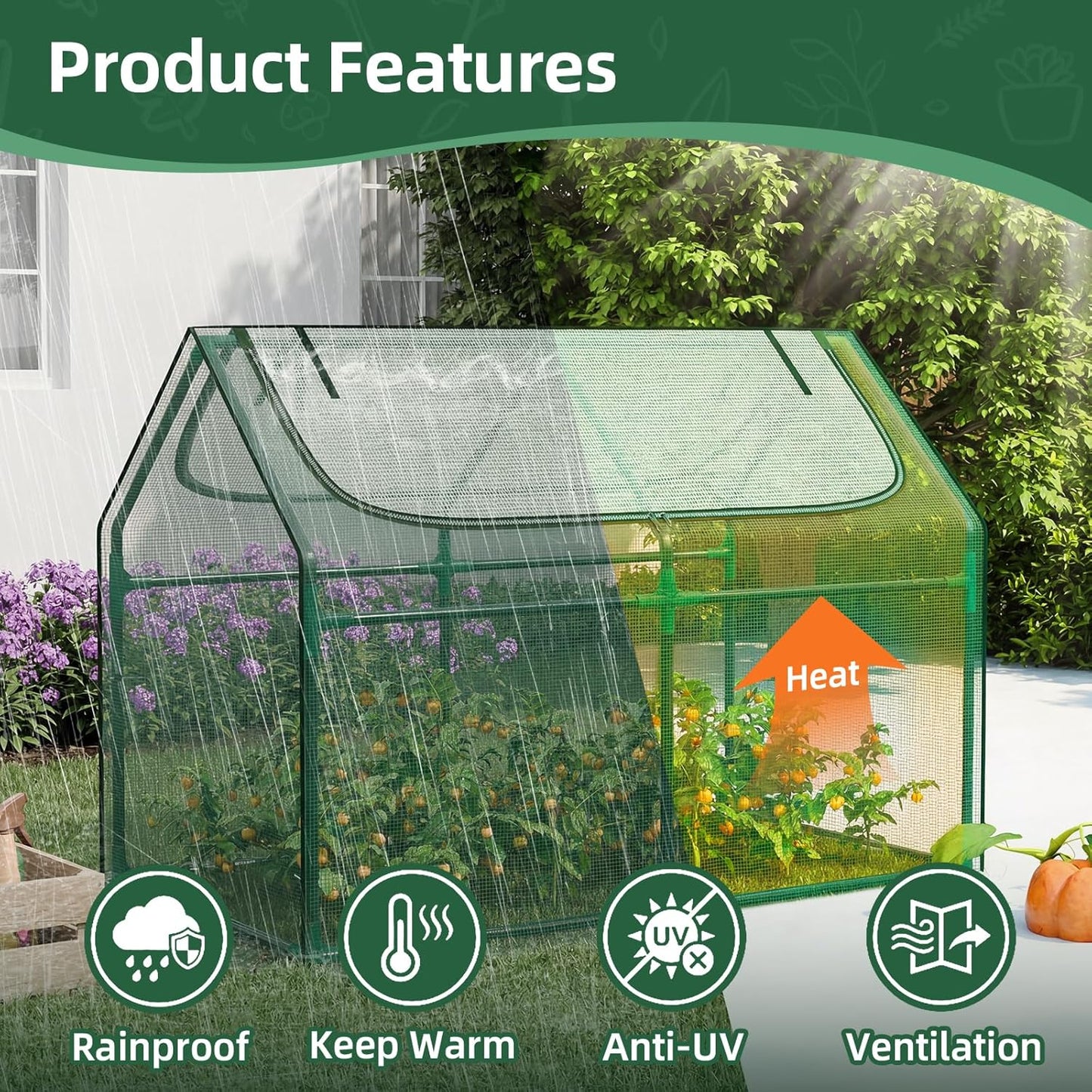 6x3x3FT Mini Greenhouse with 2 Large Zipper Doors for Outdoor