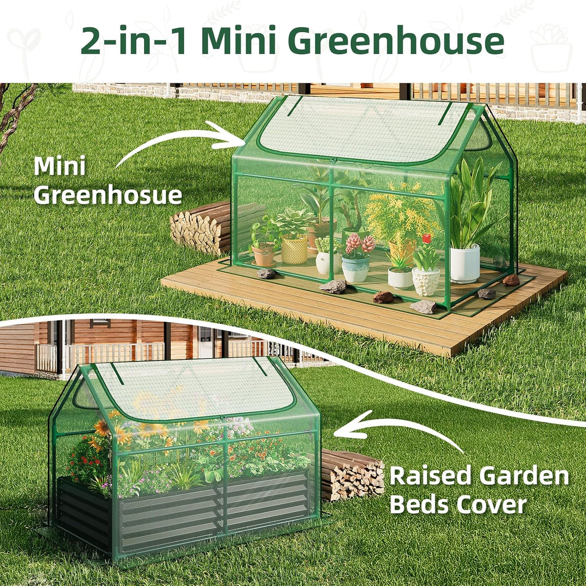 6x3x3FT Mini Greenhouse with 2 Large Zipper Doors for Outdoor