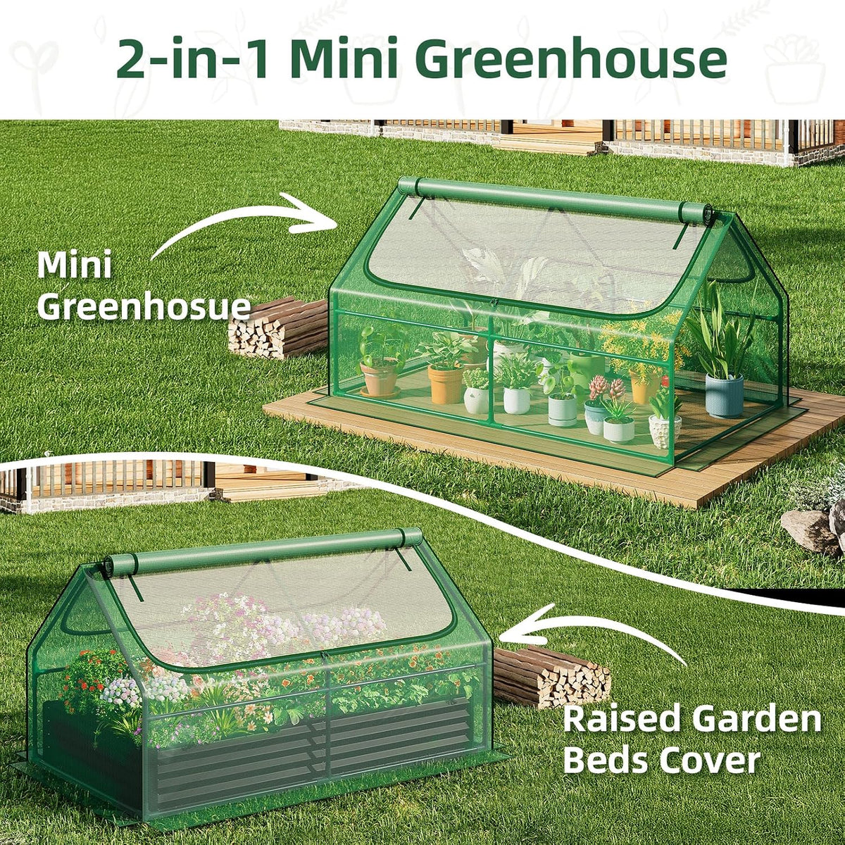 6x3x3FT Mini Greenhouse with 2 Large Zipper Doors for Outdoor