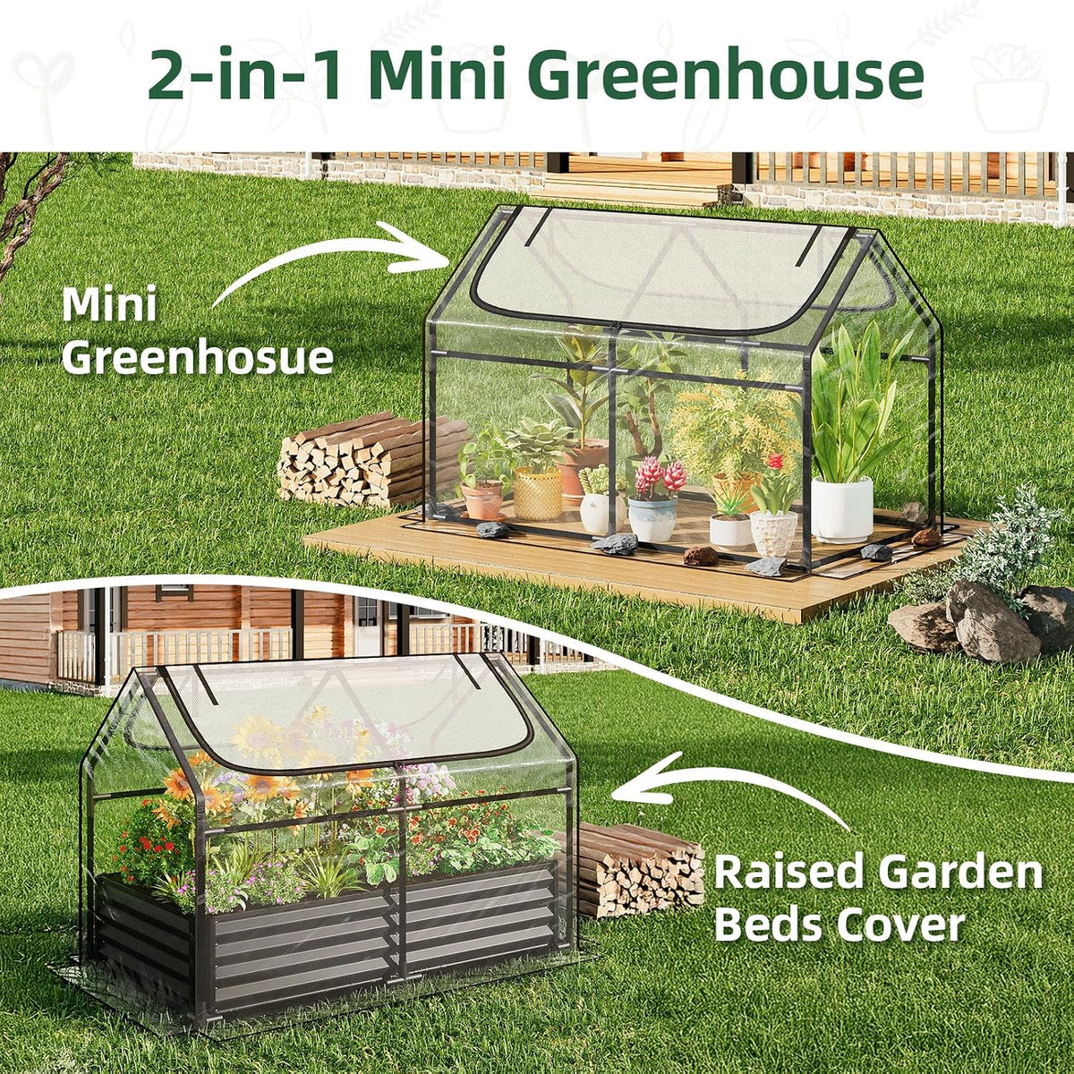 6x3x3FT Mini Greenhouse with 2 Large Zipper Doors for Outdoor