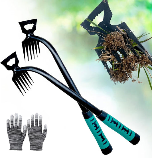 2Pcs Weed Puller Tool- 6 Teeth Manganese Steel Gardening Hand Weeder Tools