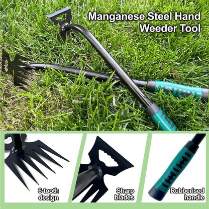 2Pcs Weed Puller Tool- 6 Teeth Manganese Steel Gardening Hand Weeder Tools