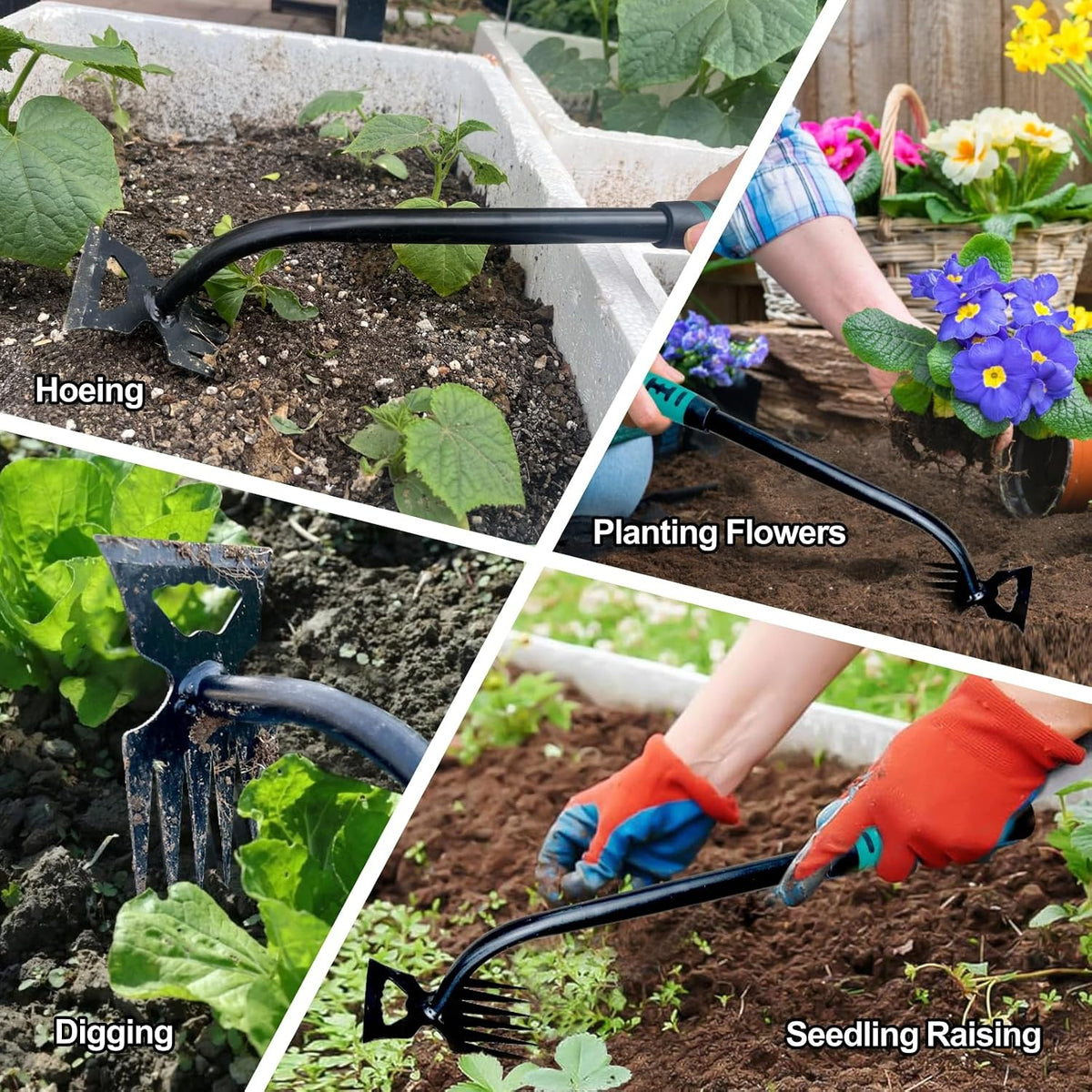 2Pcs Weed Puller Tool- 6 Teeth Manganese Steel Gardening Hand Weeder Tools