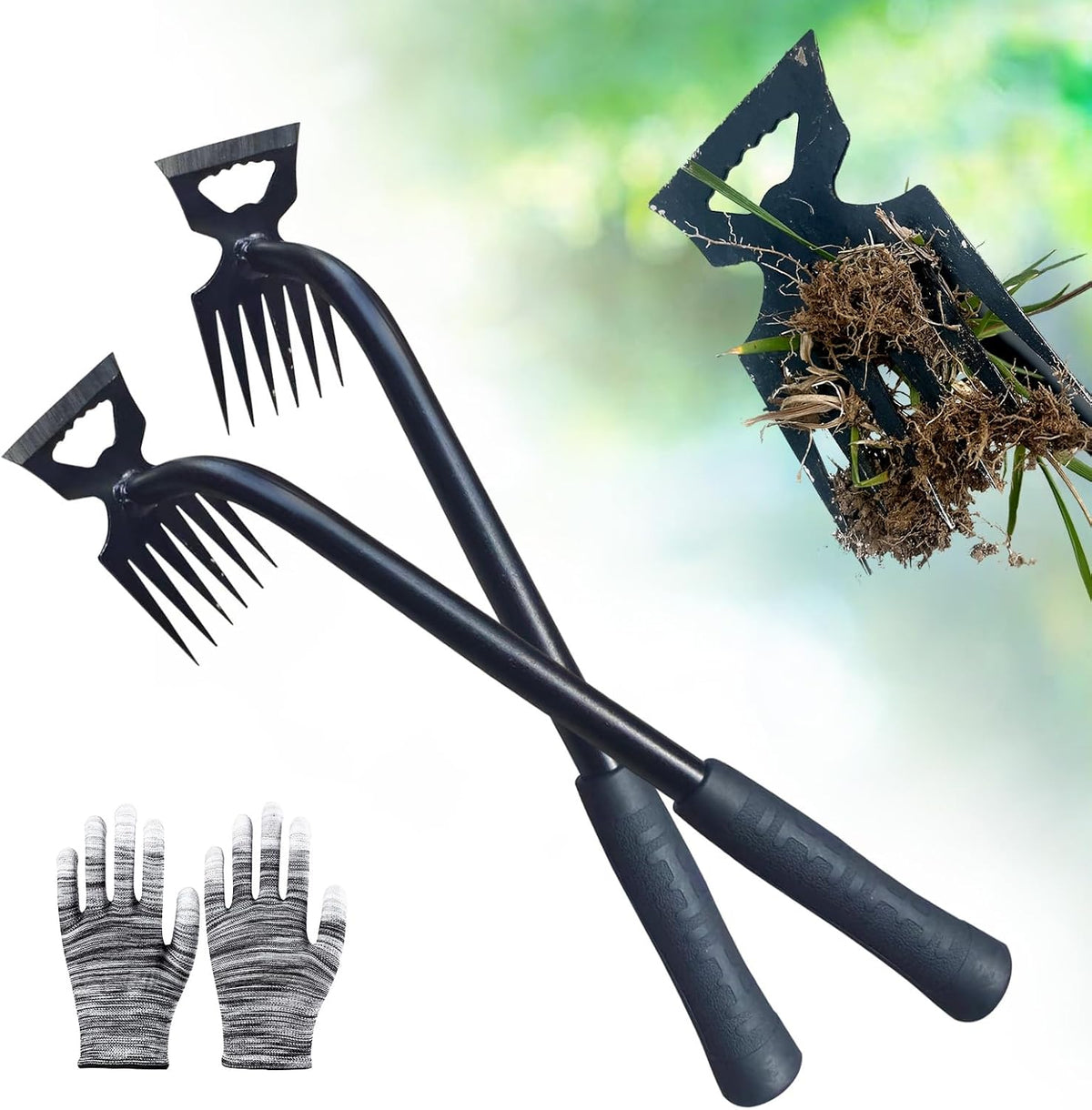 2Pcs Weed Puller Tool- 6 Teeth Manganese Steel Gardening Hand Weeder Tools