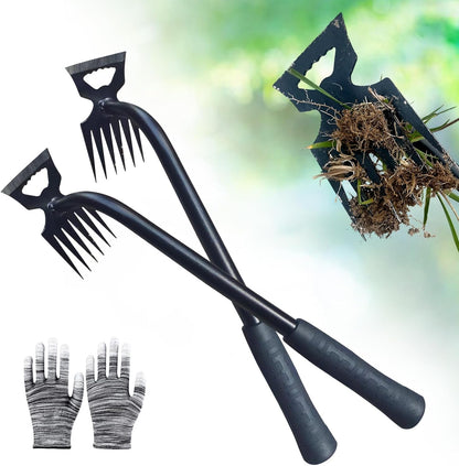 2Pcs Weed Puller Tool- 6 Teeth Manganese Steel Gardening Hand Weeder Tools