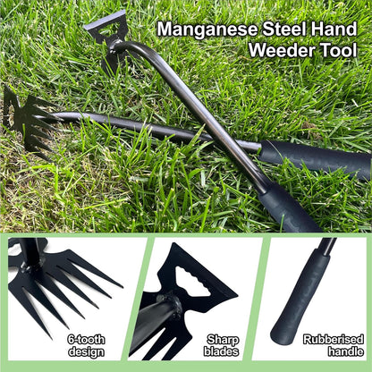 2Pcs Weed Puller Tool- 6 Teeth Manganese Steel Gardening Hand Weeder Tools