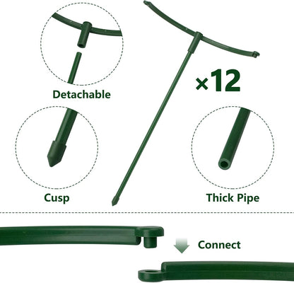 12Packs Plant Support Stake Half Round Plant Support, Stackable 3 Tier Garden Flower Support, Plant Stakes for Indoor Outdoor Plants for Tomato,Monstera, Peony, Hydrangea, Climbing Plants