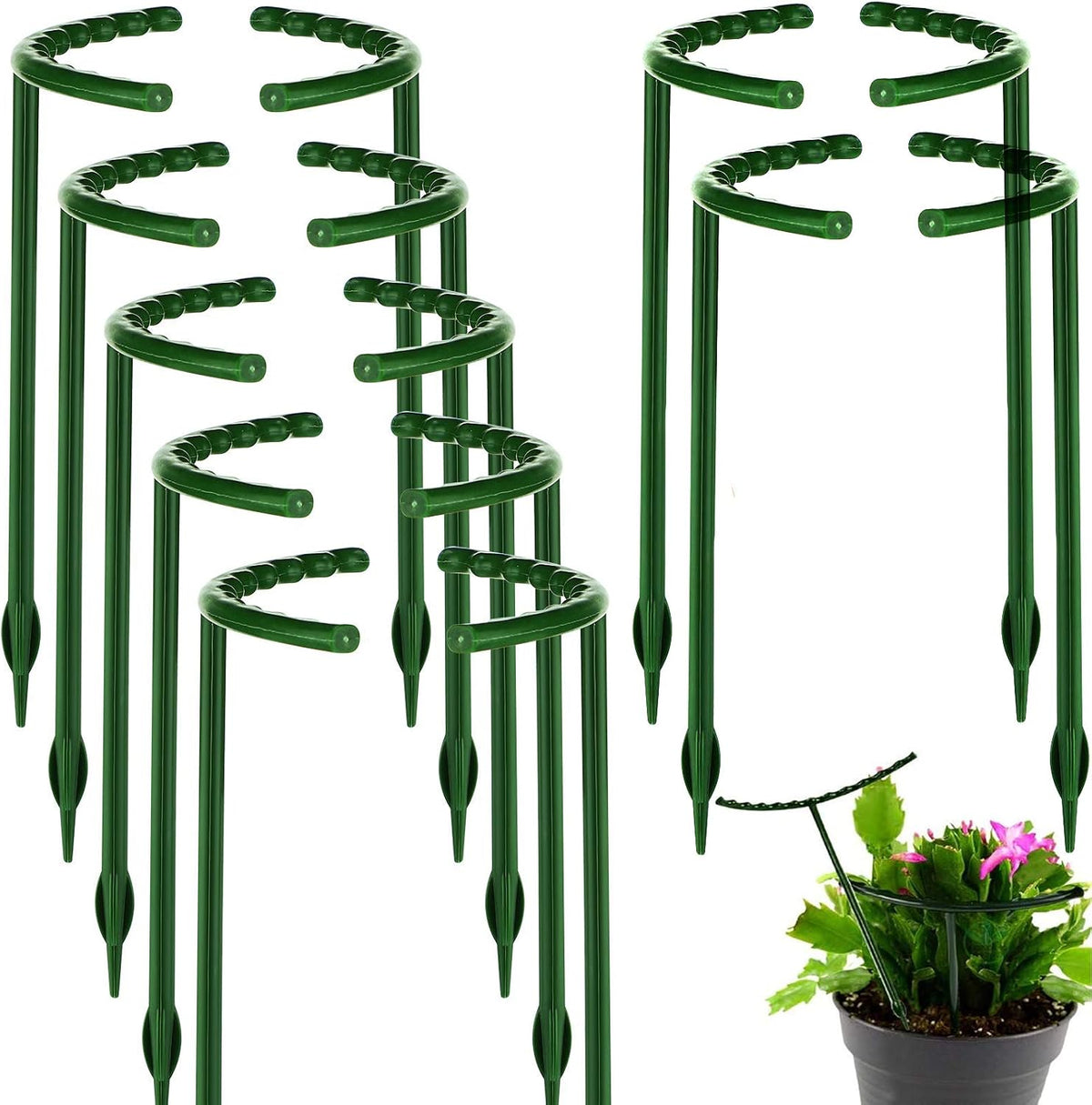 12Packs Plant Support Stake Half Round Plant Support, Stackable 3 Tier Garden Flower Support, Plant Stakes for Indoor Outdoor Plants for Tomato,Monstera, Peony, Hydrangea, Climbing Plants
