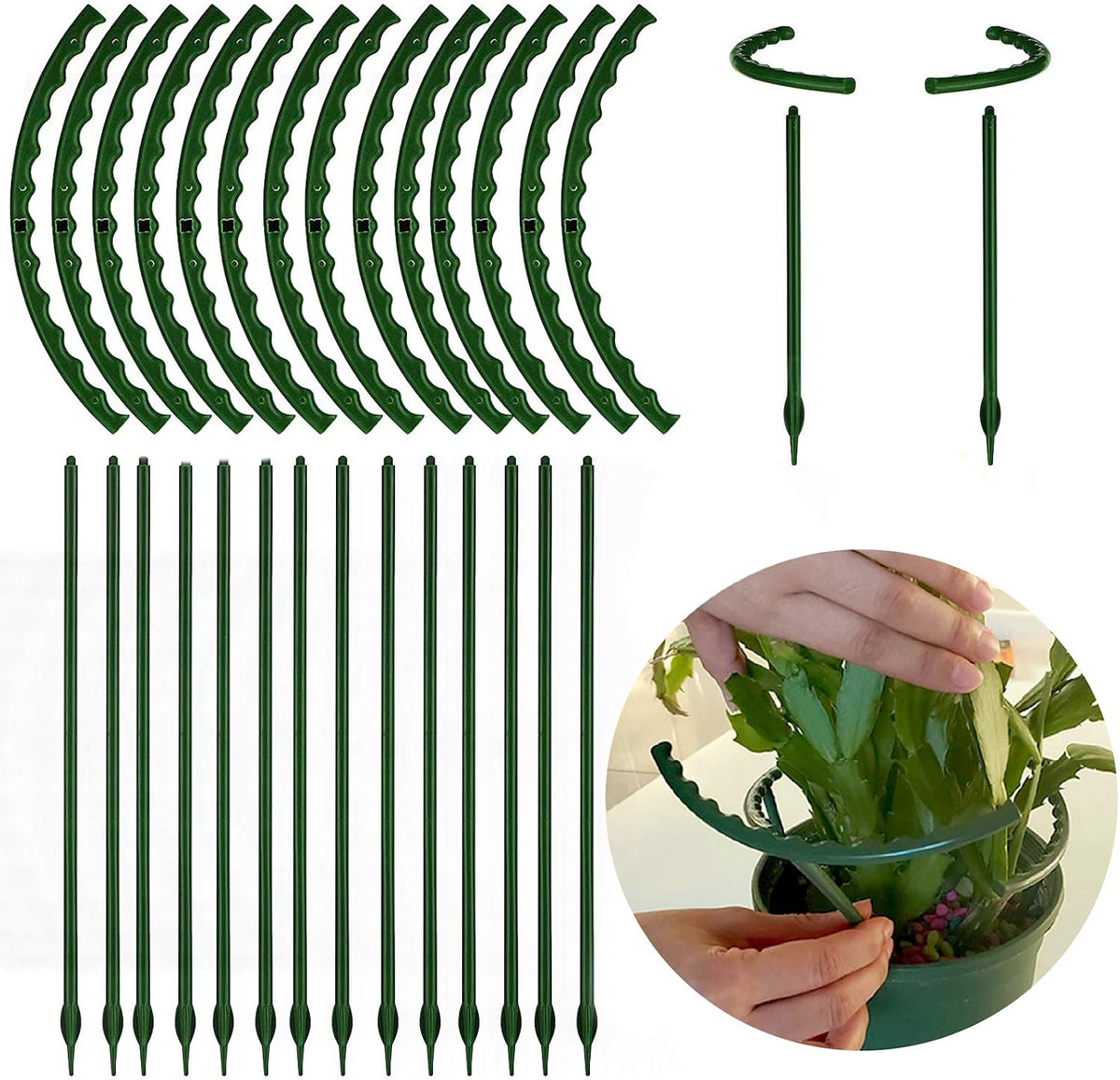 12Packs Plant Support Stake Half Round Plant Support, Stackable 3 Tier Garden Flower Support, Plant Stakes for Indoor Outdoor Plants for Tomato,Monstera, Peony, Hydrangea, Climbing Plants