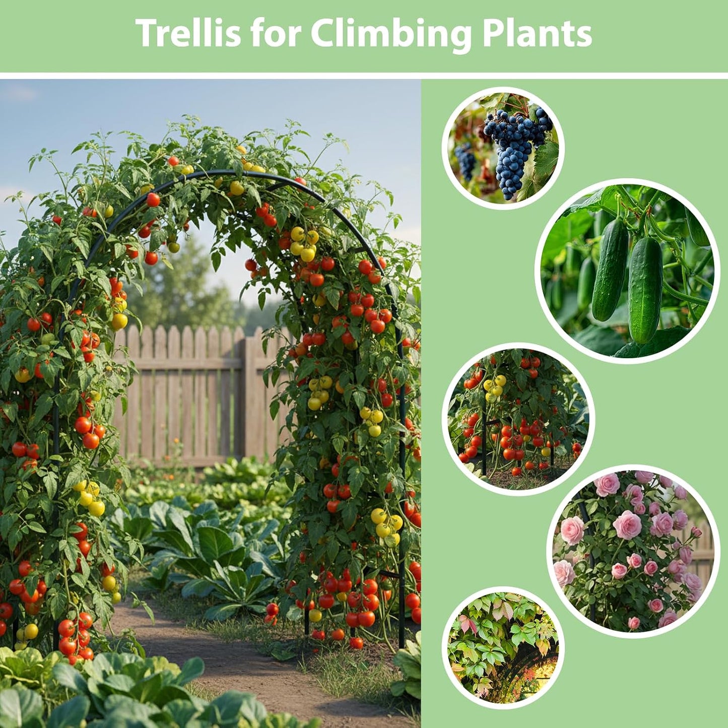 7.8ft Garden Arch, Metal Trellis for Climbing Plants Outdoor