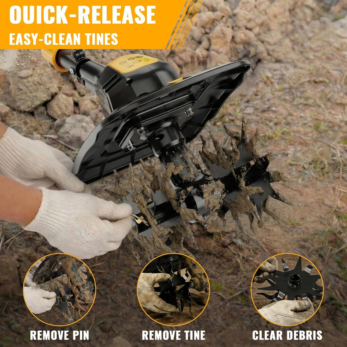 Cordless Tiller Cultivator Compatible with Dewalt 20V MAX Battery