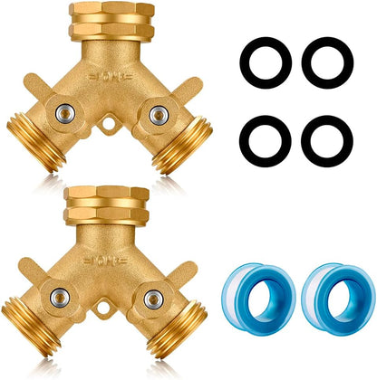 Garden Hose Splitter, 2 Way Connector Heavy Duty Brass,Garden Faucet,Splitter for Outdoor Faucet,Hose y Splitter, Hose Bib Splitter, Adapter with Comfortable Grip Shut Off Valves 1Pcs