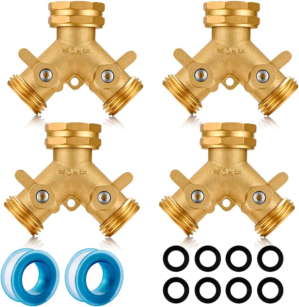 Garden Hose Splitter, 2 Way Connector Heavy Duty Brass,Garden Faucet,Splitter for Outdoor Faucet,Hose y Splitter, Hose Bib Splitter, Adapter with Comfortable Grip Shut Off Valves 1Pcs