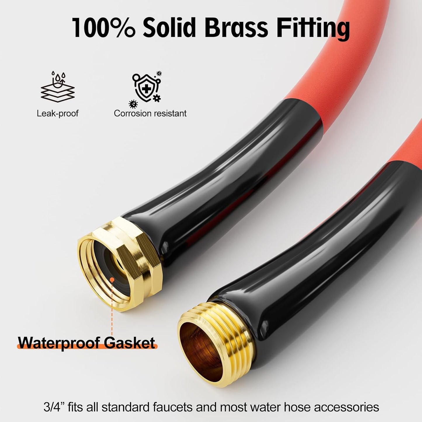 5/8" x 15FT Hot/Cold Rubber Garden Water Hose, -50℉ to 190℉
