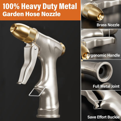 Garden Hose Nozzle with Brass Nozzle,100% Heavy Duty Metal Water Nozzle