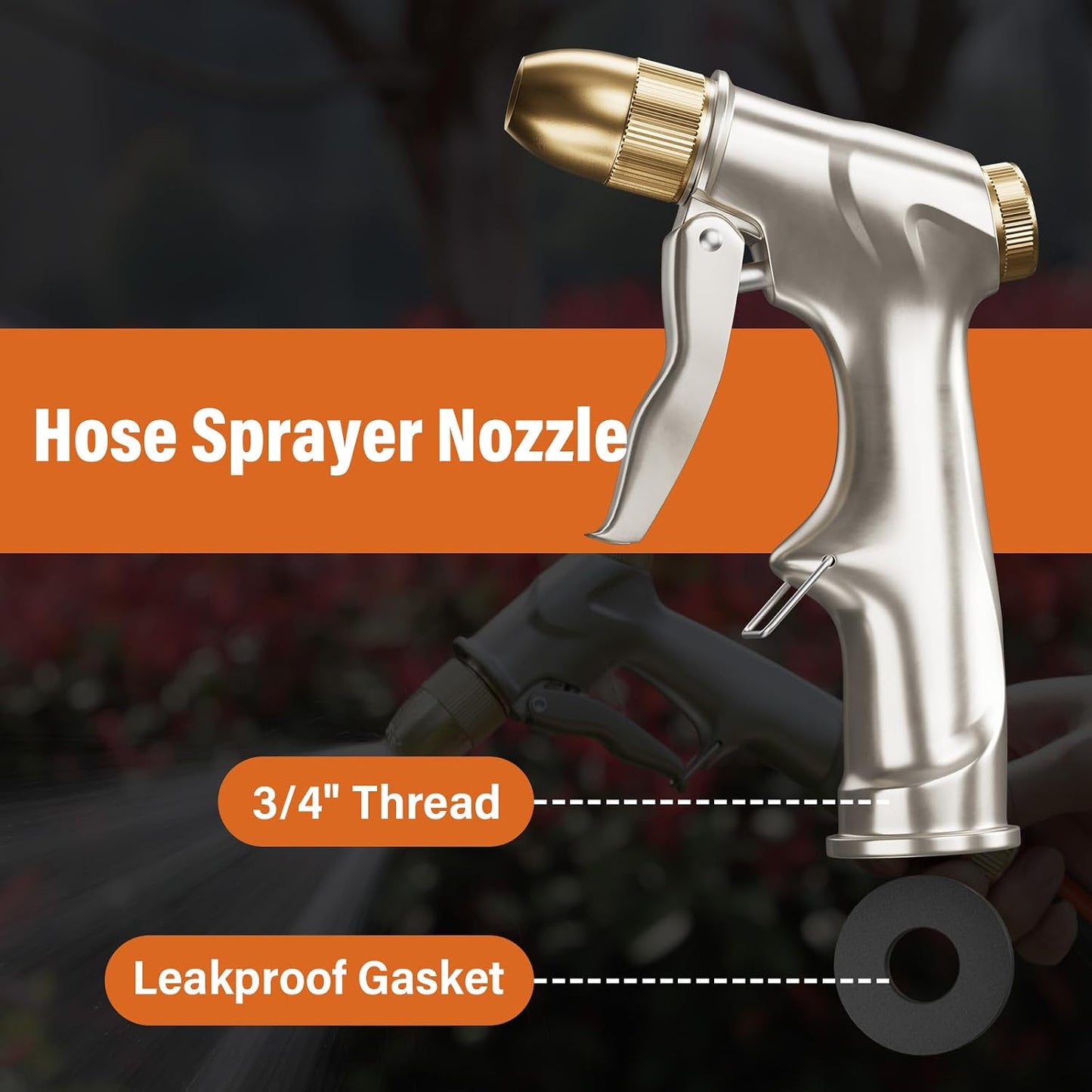 Garden Hose Nozzle with Brass Nozzle,100% Heavy Duty Metal Water Nozzle