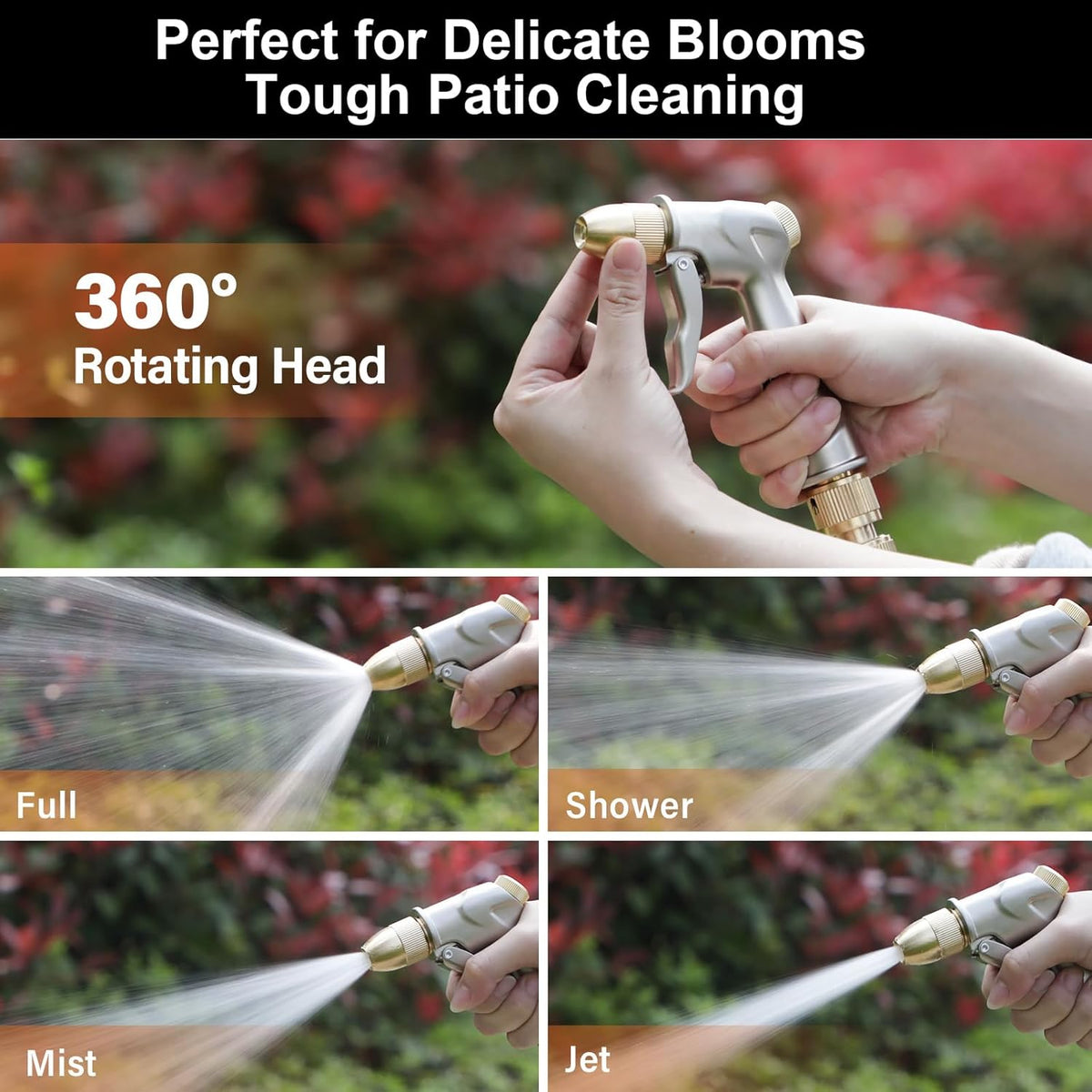 Garden Hose Nozzle with Brass Nozzle,100% Heavy Duty Metal Water Nozzle